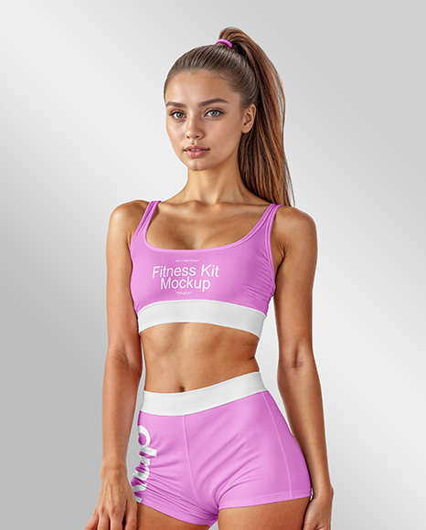 Woman Wearing Sports Bra and Shorts Mockup
