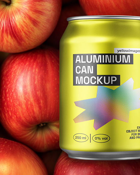 8.5oz Drink Can on a Stack of Red Apples Mockup