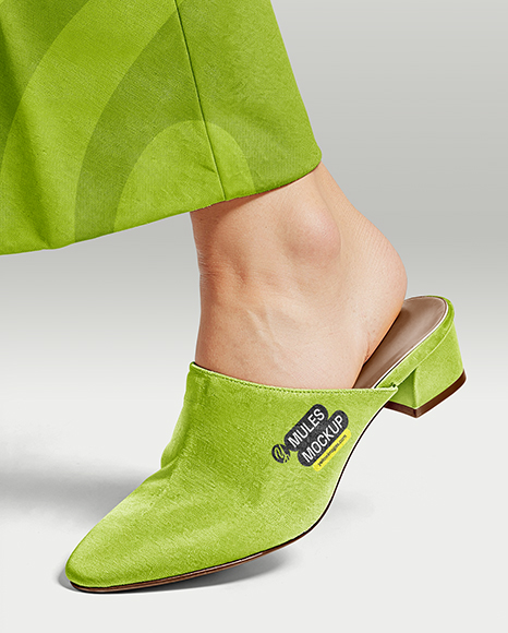 Pair of Suede Mules on Woman's Legs Mockup