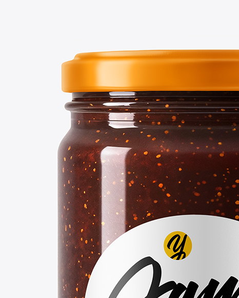 Clear Glass Jar with Fig Jam Mockup