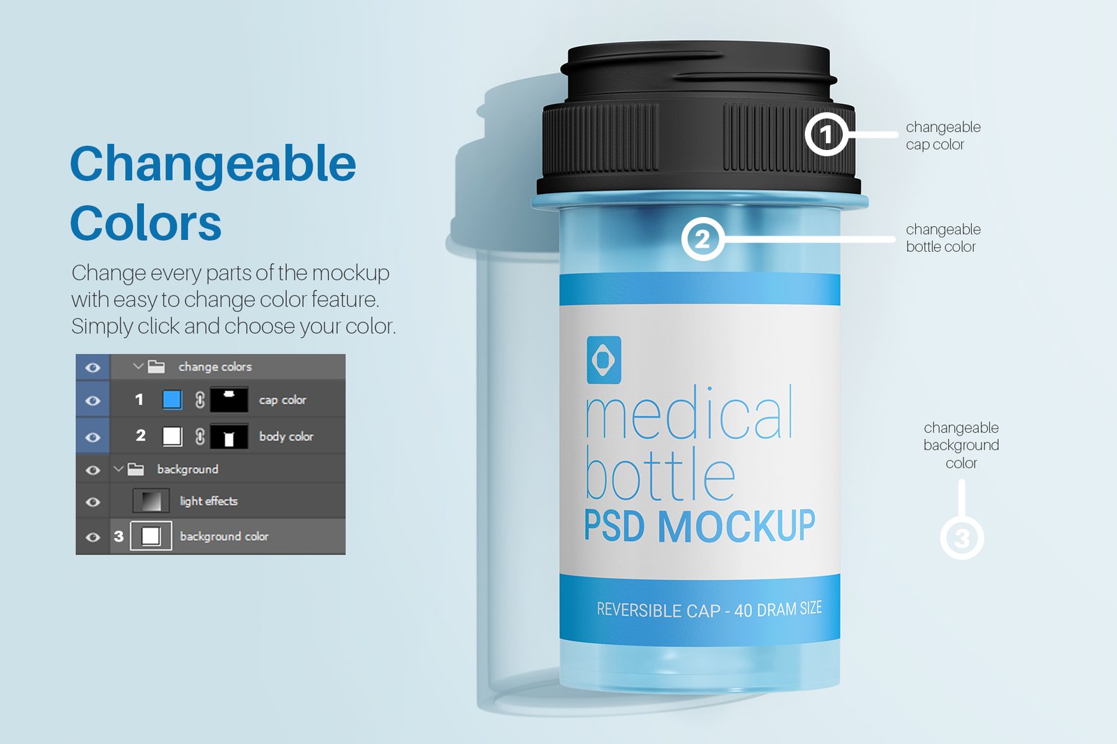Medicine Transparent Plastic Bottle with Cap Editable PSD Mockup Set