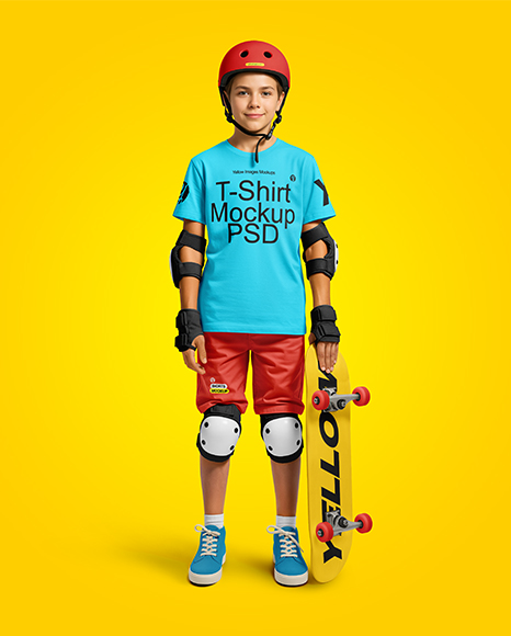 Boy in Protective Gear with Skateboard Mockup