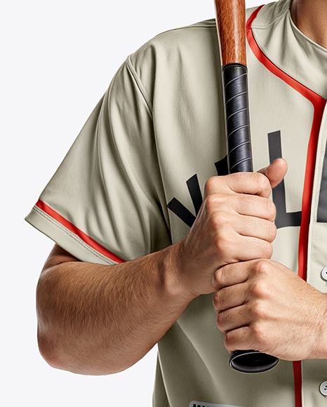 Baseball Player Wearing a Jersey and Helmet with a Bat Mockup