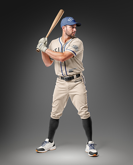 A Man Wearing a Full Baseball Kit with Bat Mockup