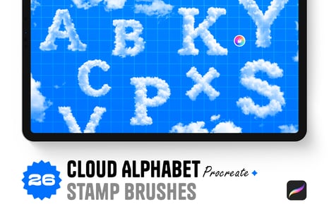 Cloud Alphabet ✦ Procreate Stamp Brushes - Add-Ons