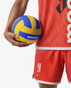 Man Wearing Full Volleyball Kit with Ball Mockup