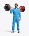 Powerlifter Wearing Janitor Uniform and Cap with Barbell Mockup