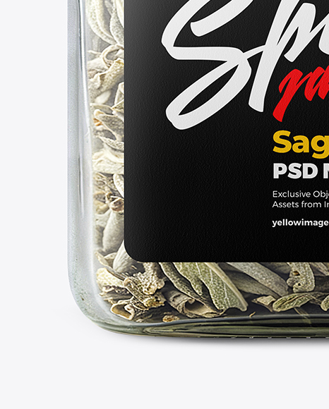 Square Plastic Jar with Sage Herb Mockup