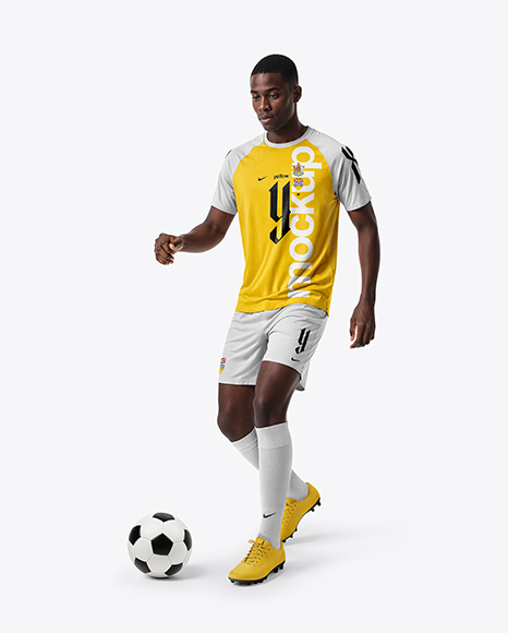 Soccer Player Wearing Raglan Jersey and Shorts Mockup