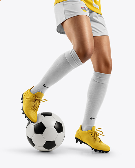Woman Wearing Soccer Jersey and Shorts Mockup