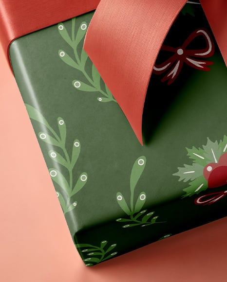 Christmas Gift Box with Pink Bow Mockup