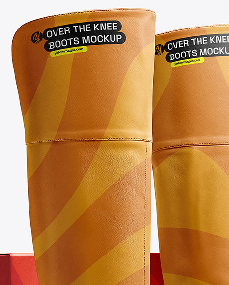 Pair of Over-The-Knee Boots with Shoe Box Mockup