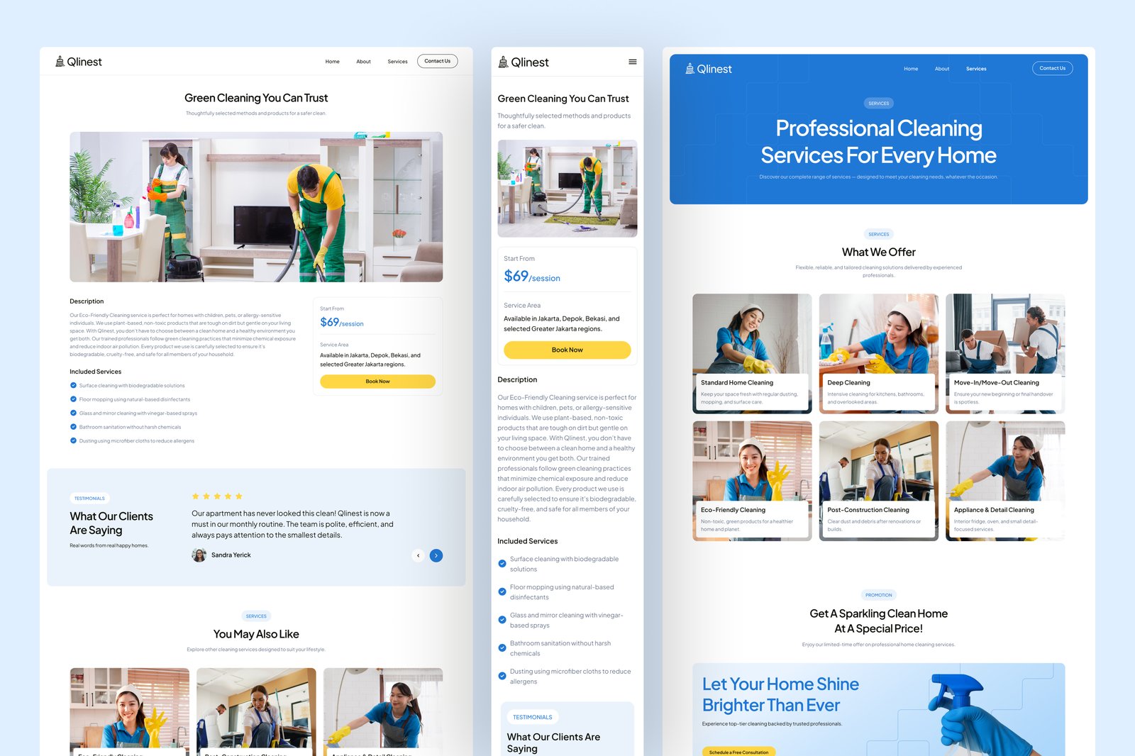 Qlinest - Home Cleaning Service Website UI Figma Template