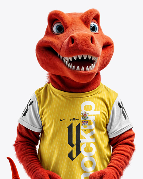 Sports Mascot Red Raptor Wearing a T-Shirt and Shorts Mockup
