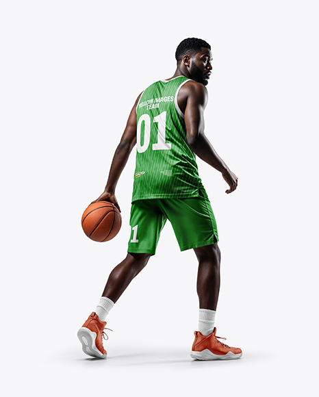 Black Man Wearing Full Basketball Kit Mockup - Baseball+Sleeveless+Shirt+Back+View+Jersey+Mockup+PSD+File+...