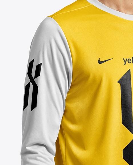 Soccer Player Wearing Long Sleeve Jersey and Shorts Mockup