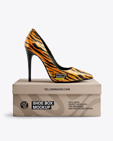Glossy Stiletto on Shoe Box Mockup - Glossy+Box+Mockup+In+Box+Mockups+On+Yellow+Images+Object+Mockups
