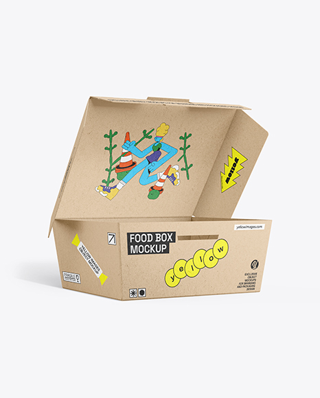 Opened Kraft Paper Food Box Mockup - Opened+Empty+Kraft+Paper+Box+Mockup+In+Box+Mockups+On+Yellow+Images+Object+Mockups