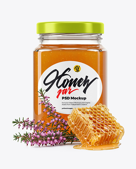 Square Glass Jar with Heather Honey Mockup - Free+84++Square+Honey+Jar+Mockup+PSD+File