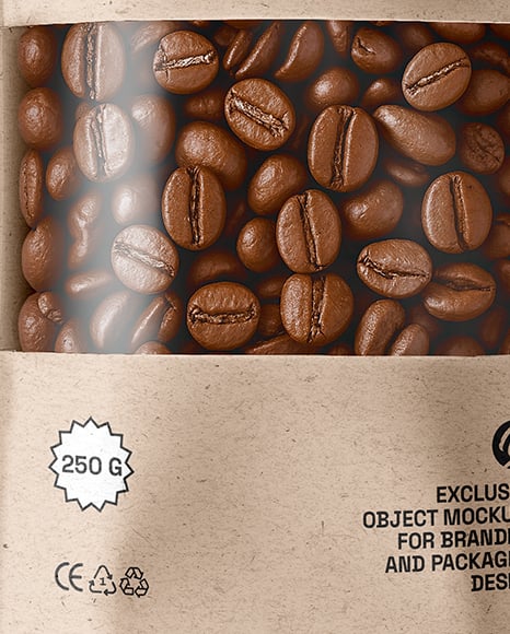 Paper Pouch With Coffee Beans Mockup