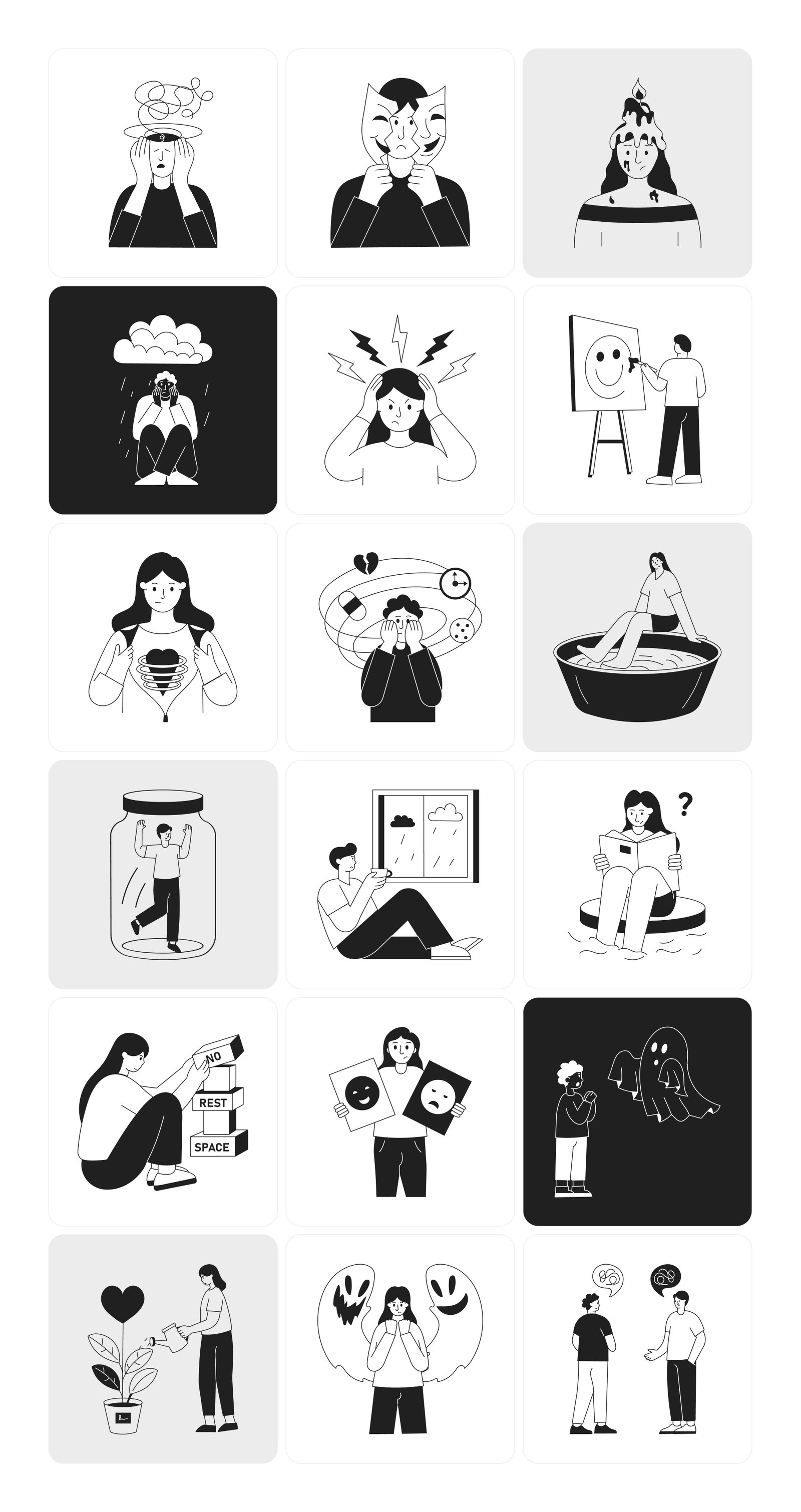 Stress Management Illustration Art Set