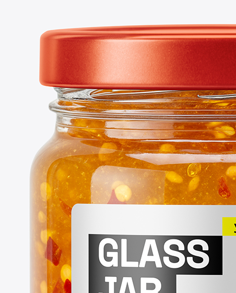 Clear Glass Jar with Hot Pepper Jelly Mockup