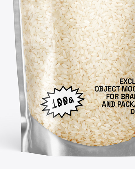 Clear Stand-Up Pouch w/ Rice Mockup