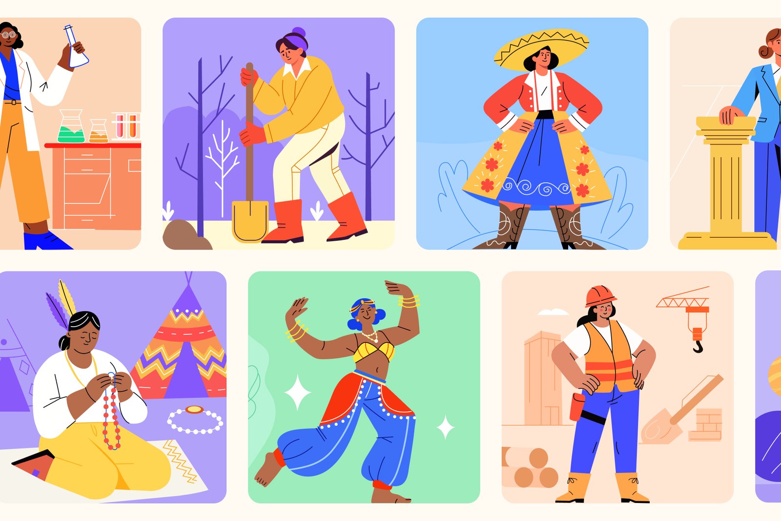 women ethnicities flat icons