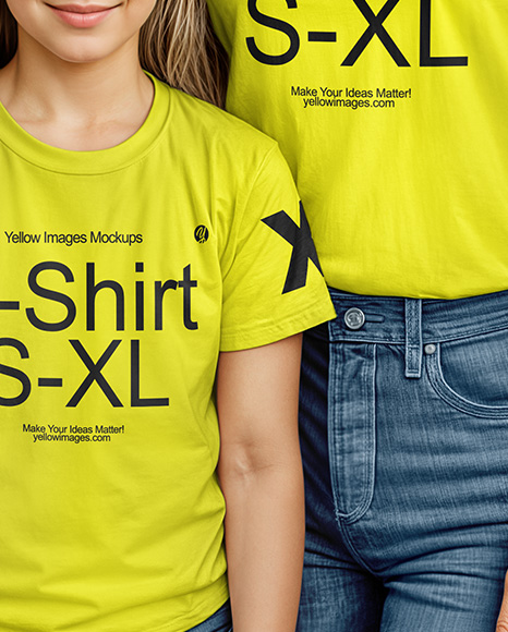 Family with a Girl Wearing T-shirts and Jeans Mockup