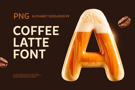 Coffee Latte Font: Geometric 3D Alphabet PNG - Food font