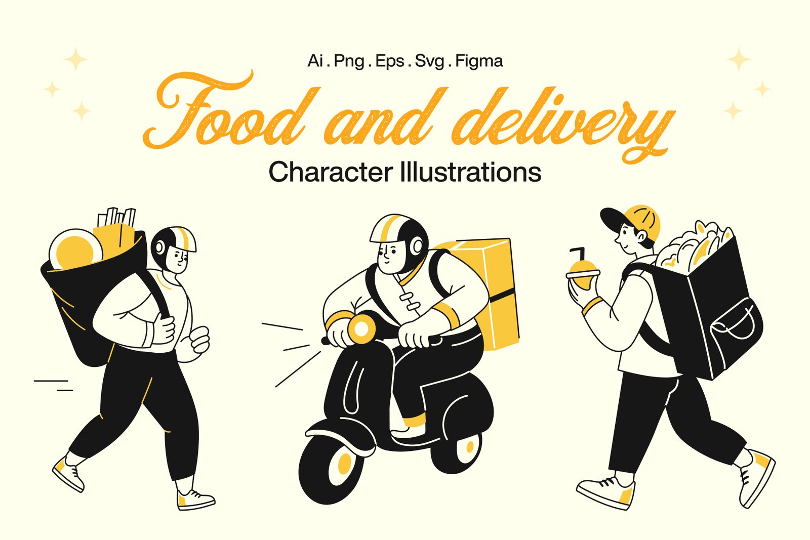 Food and Delivery Illustrations Set