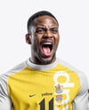 Black Man Wearing Raglan Soccer Jersey and Shorts Mockup