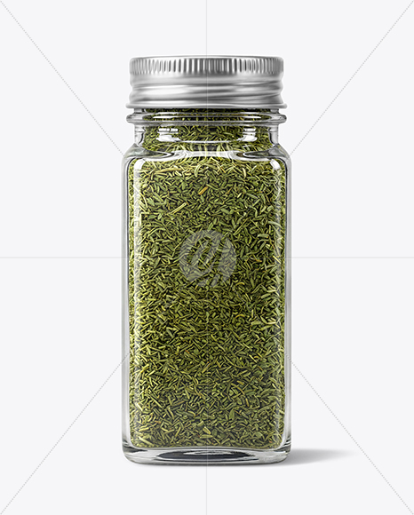 Square Glass Jar with Dill Weed Spice Mockup