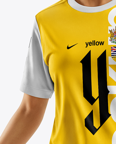 Woman Wearing Soccer Jersey and Shorts Mockup