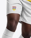 Afro-American Man Wearing Raglan Soccer Jersey and Shorts Mockup