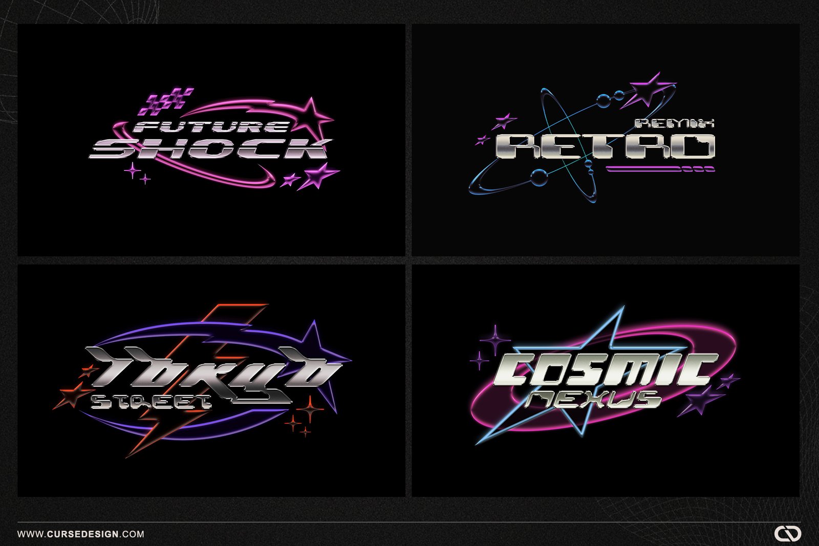 Y2K Chrome Text Effects – 5 PSD File