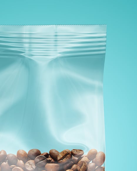 Clear Plastic Bag with Coffee Beans Mockup