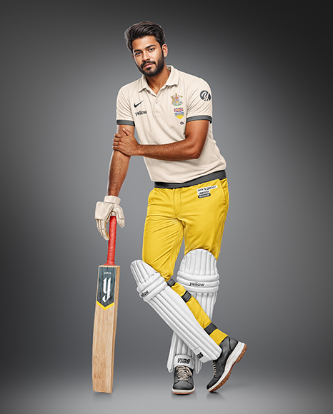 Indian Man Wearing Full Cricket Kit with Bat Mockup