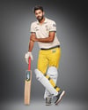 Indian Man Wearing Full Cricket Kit with Bat Mockup