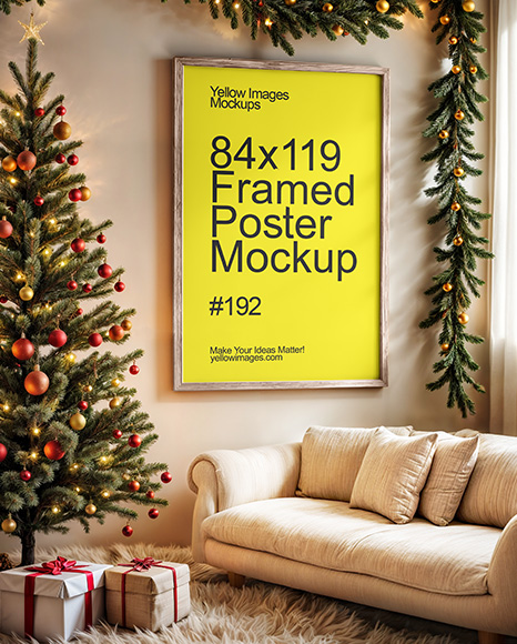 Poster with Wooden Frame in a Room Mockup - Wall frame mockup