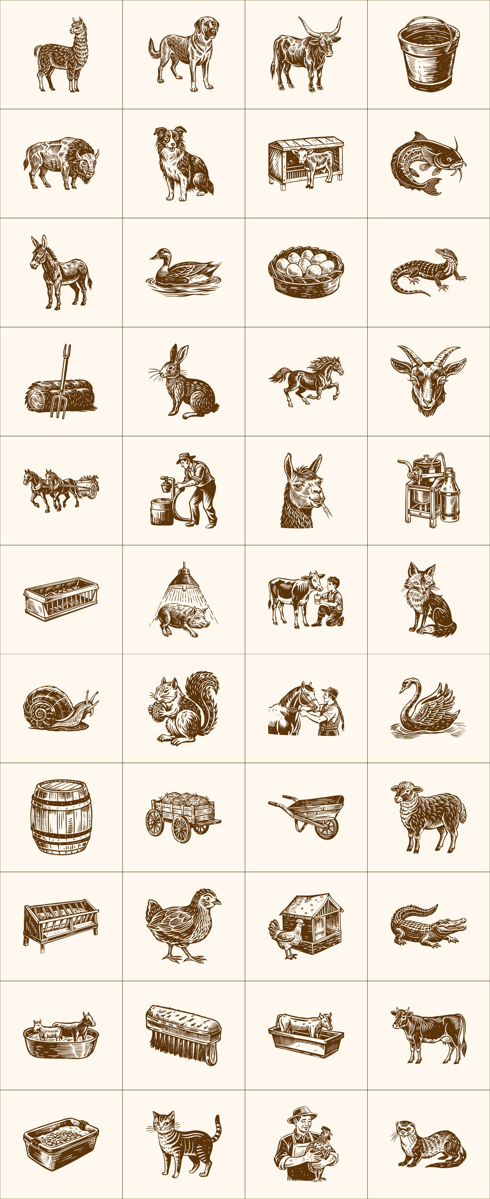 Vintage Farm Animals Illustration Set