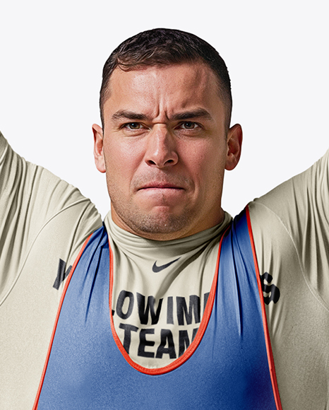 Man Wearing Weightlifing Suit with Barbell Mockup