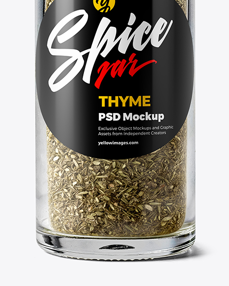 Clear Glass Spice Jar with Thyme Mockup