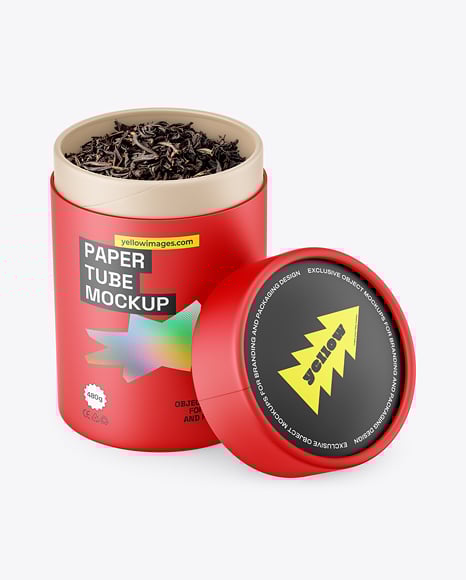 Paper Tube with Tea Mockup