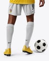 Afro-American Man Wearing Raglan Soccer Jersey and Shorts Mockup