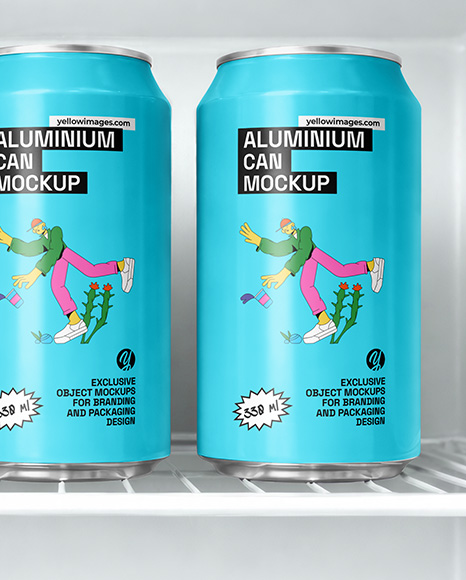 Aluminium Cans in Fridge Mockup