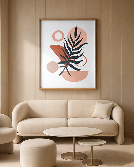 Poster with a Wooden Frame in a Living Room Mockup