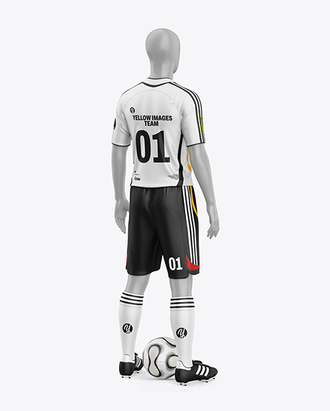 Full Soccer Kit w Mannequin Mockup - Back Half Side View