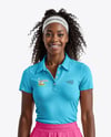 Black Woman Wearing Tennis Polo Shirt and Skirt Mockup