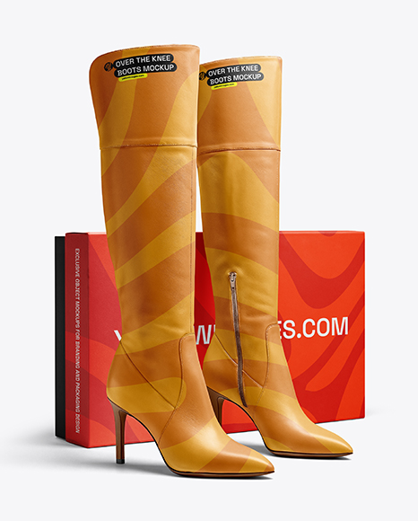Pair of Over-The-Knee Boots with Shoe Box Mockup - Shoe mockups